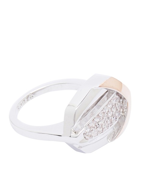 

shaze Silver-Toned & Rose Gold-Toned CZ-Studded Mondaine Finger Ring