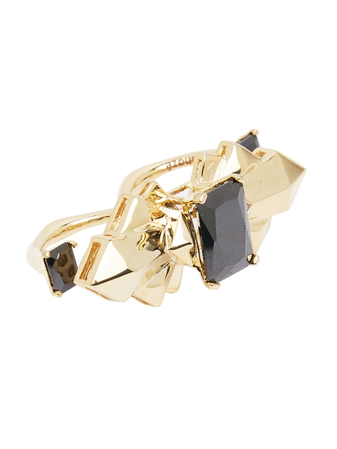 

shaze Gold-Toned & Black CZ-Studded Delphic Double Finger Ring