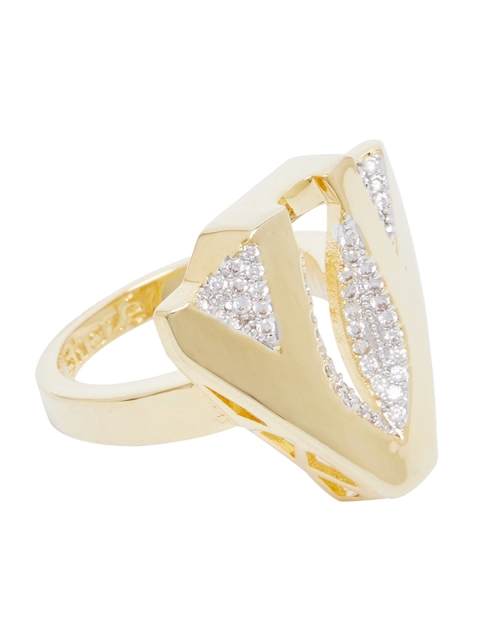 

shaze Gold-Toned & White CZ-Studded Metropolitan Finger Ring
