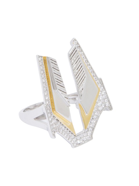 

shaze Silver-Toned CZ Studded Neoteric Finger Ring