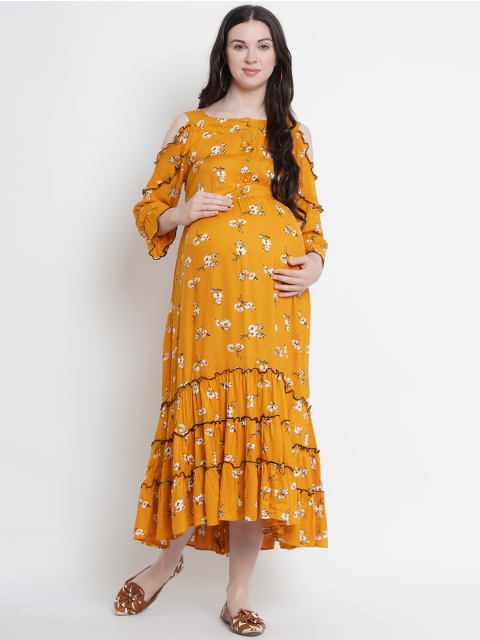 

Mine4Nine Women Mustard Yellow Printed Fit and Flare Dress