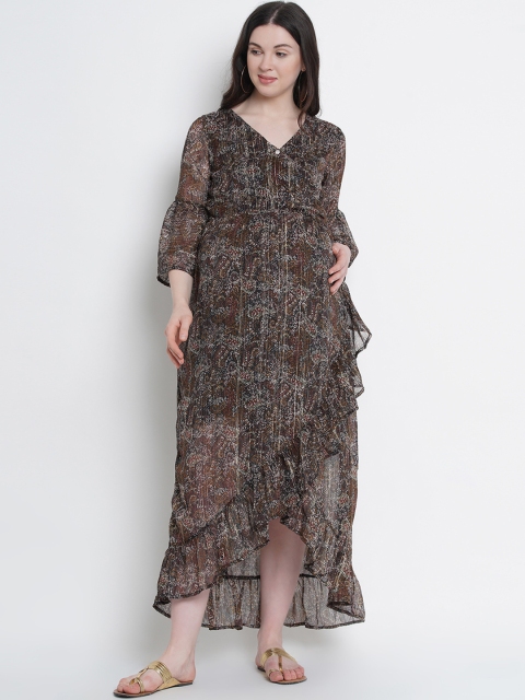 

Mine4Nine Women Black Printed Maternity Maxi Dress