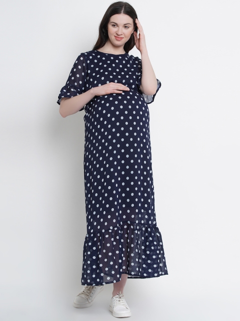 

Mine4Nine Women Navy Blue Printed Maternity A-Line Dress