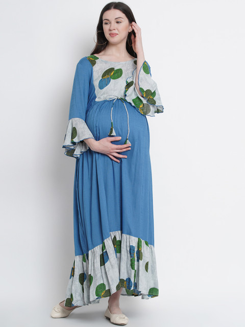 

Mine4Nine Women Blue & Whit Printed Maxi Dress