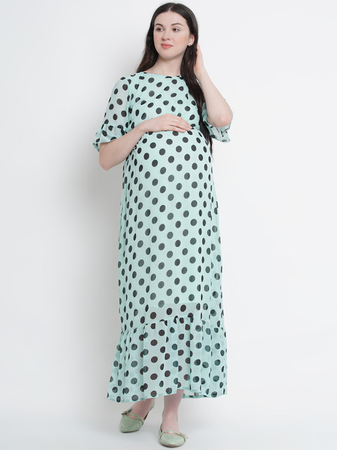 

Mine4Nine Women Green Printed Maternity A-Line Dress