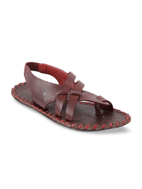 

Metro Men Maroon Solid Leather Comfort Sandals