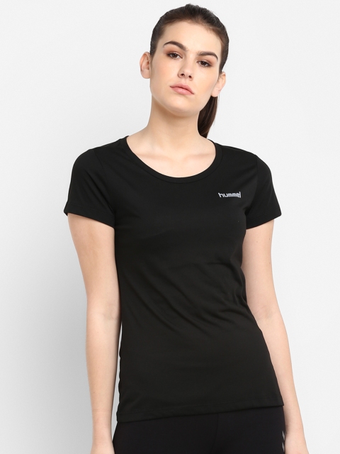 

hummel Women Black Solid Round Neck T-shirt