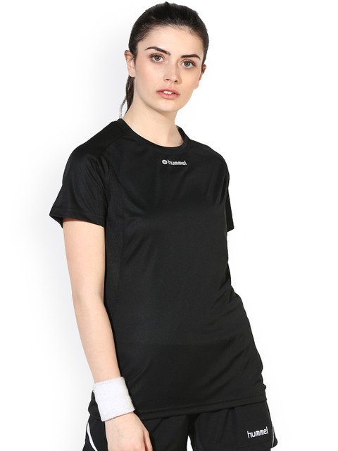 

hummel Women Black Solid Round Neck T-shirt
