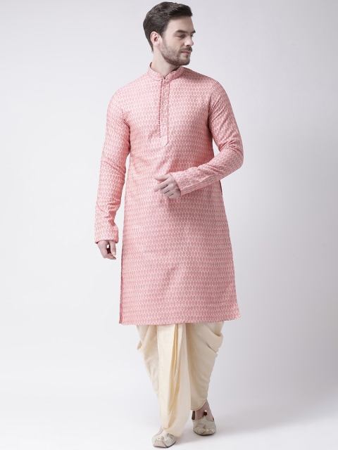 

Chitwan Mohan Men Pink & Cream Self Design Kurta with Dhoti Pants