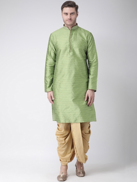 

Chitwan Mohan Men Green & Gold Self Design Kurta with Dhoti Pants