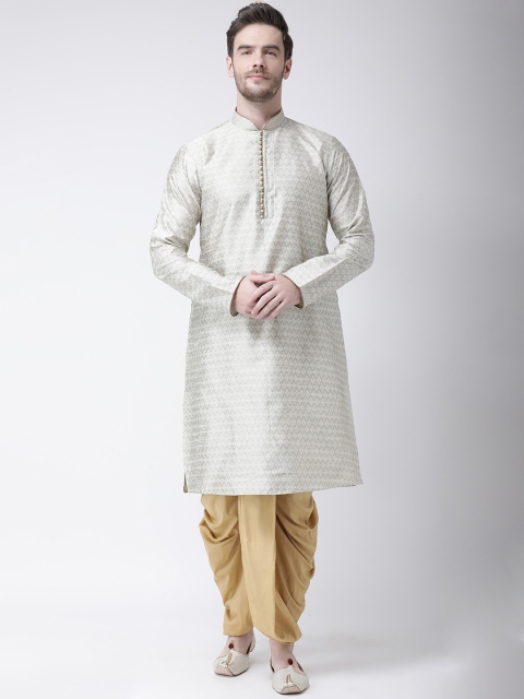 

Chitwan Mohan Men Grey & Beige Self Design Kurta with Dhoti Pants