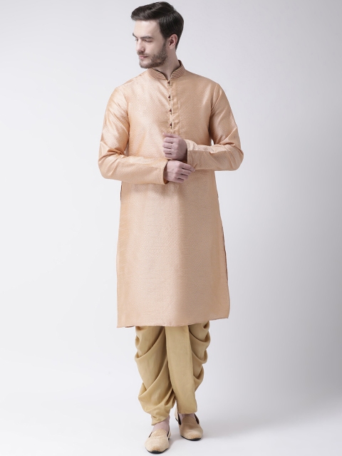 

Chitwan Mohan Men Peach & Beige Self Design Kurta with Dhoti Pants