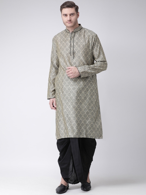 

Chitwan Mohan Men Khaki & Black Self Design Kurta with Dhoti Pants