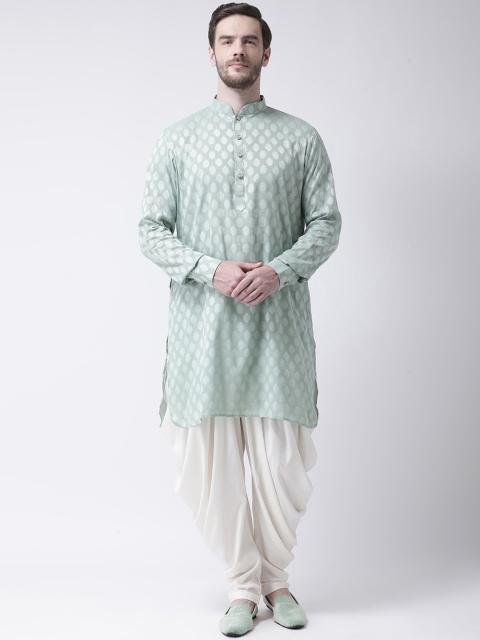 

Chitwan Mohan Men Green & White Self Design Kurta with Salwar