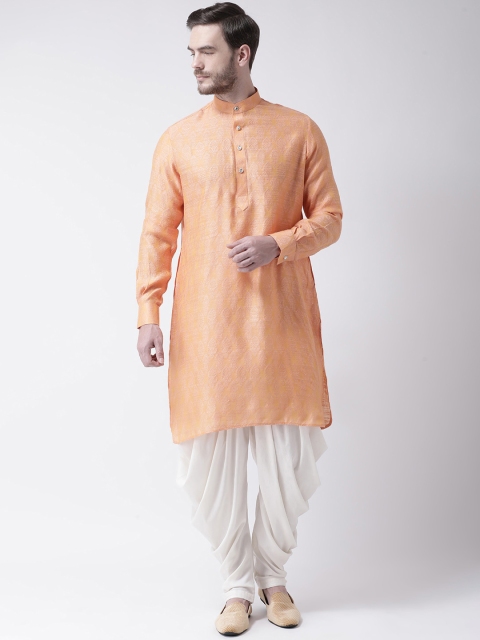 

Chitwan Mohan Men Orange & White Self Design Kurta with Salwar