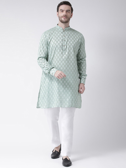 

Chitwan Mohan Men Green & White Self Design Kurta with Trousers