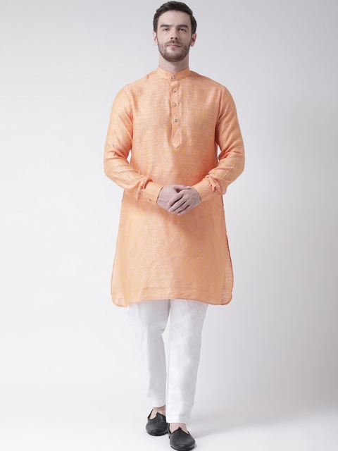

Chitwan Mohan Men Orange & White Self Design Kurta with Trousers
