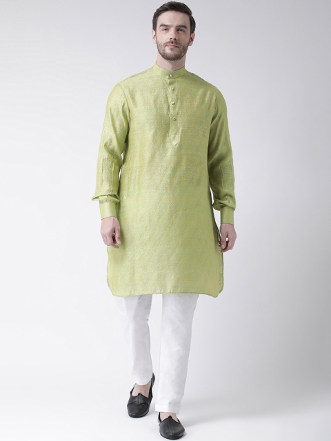 

Chitwan Mohan Men Green & White Self Design Kurta with Trousers