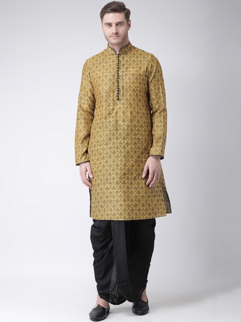 

Chitwan Mohan Men Mustard Yellow & Black Printed Kurta with Dhoti Pants