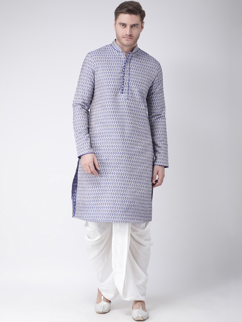 

Chitwan Mohan Men Blue & White Woven Design Kurta with Dhoti Pants