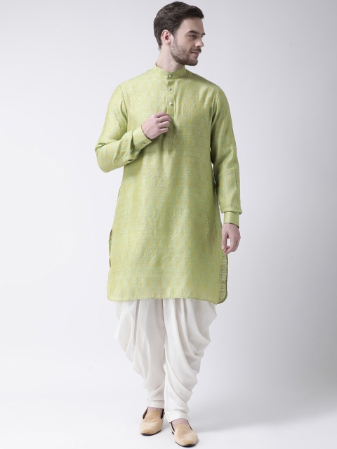 

Chitwan Mohan Men Green & White Self Design Kurta with Salwar