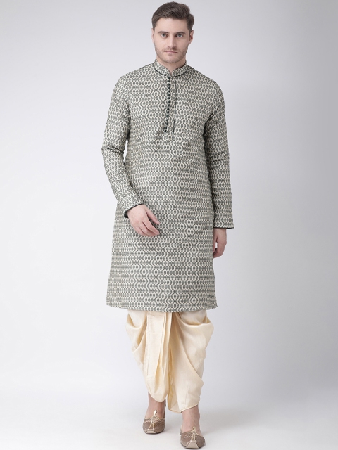 

Chitwan Mohan Men Green & Cream-Coloured Woven Design Kurta with Dhoti Pants