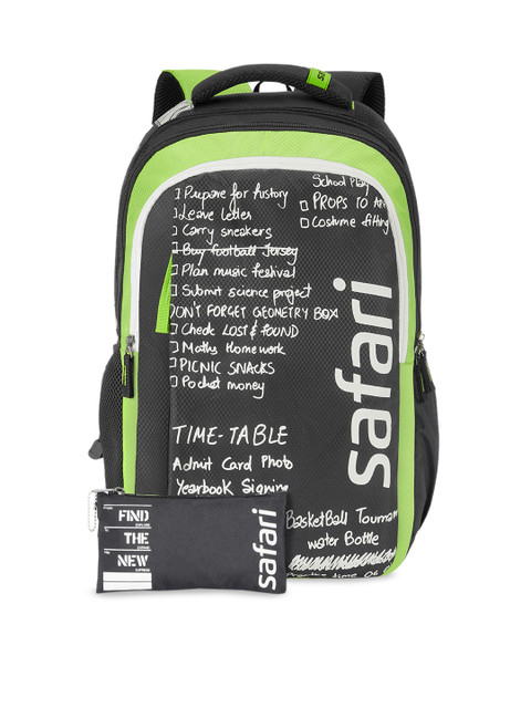 

Safari Unisex Black & Lime Green Printed Backpack