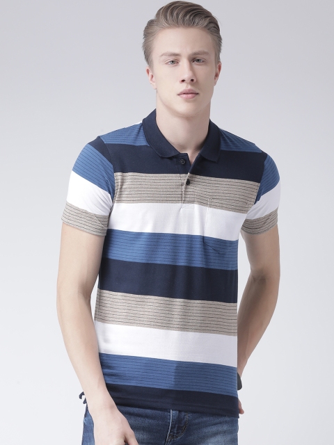 

COBB Men Blue & White Striped Polo Collar T-shirt