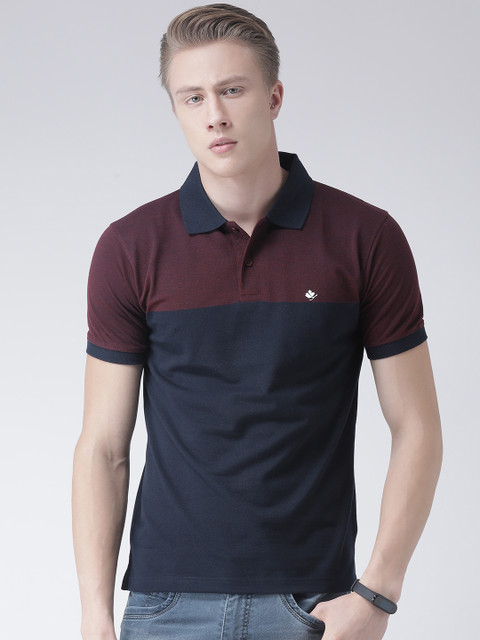 

COBB Men Burgundy & Navy Blue Colourblocked Polo Collar T-shirt