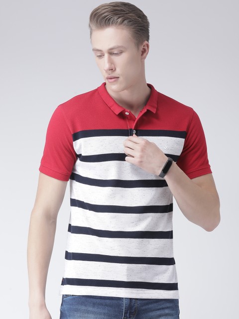 

COBB Men Red Striped Polo Collar T-shirt