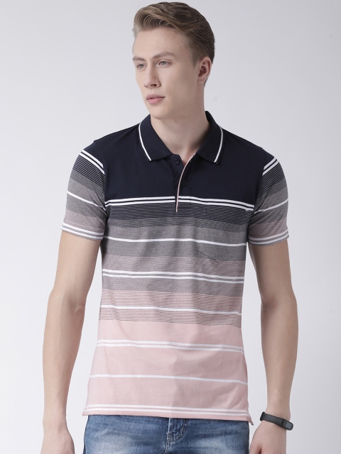 

COBB Men Pink & Grey Striped Slim Fit Polo Collar T-shirt