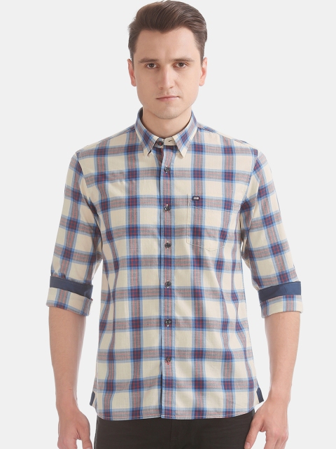 

Arrow Sport Men Beige & Blue Slim Fit Checked Casual Shirt
