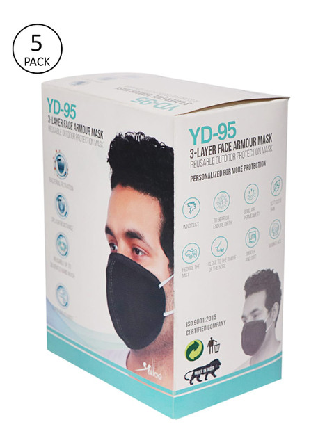 

yelloe Unisex 5 Pcs Black Elastomeric 3-Layer Face Armour Reusable Outdoor Masks
