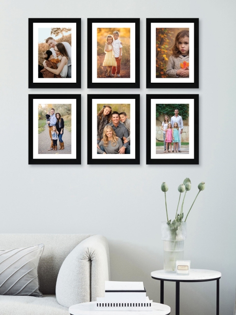 

RANDOM Set Of 6 Black Solid Synthetic Photo Frames With Mount Paper
