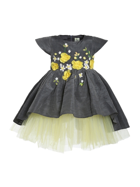 

A Little Fable Girls Charcoal Grey Fleur Embellished Fit and Flare Dress