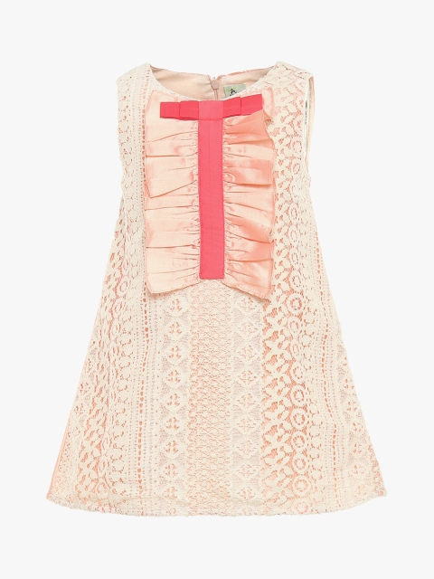 

A Little Fable Girls Peach-Coloured Chrome Lace Detail A-Line Dress