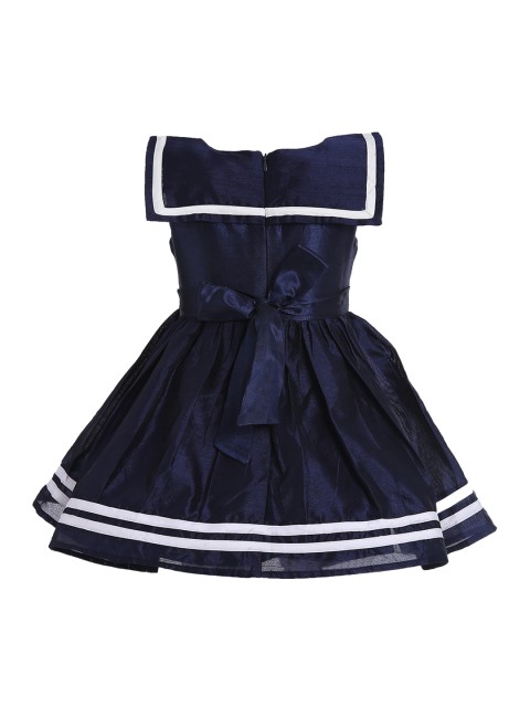 

A Little Fable Girls Navy Blue Striped Flap Neck Sailor Fit and Flare Dress