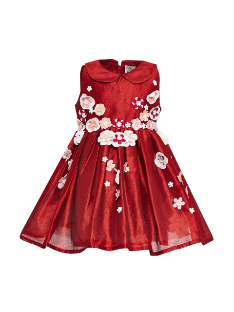 

A Little Fable Girls Maroon 3D Flower Applique Fit and Flare Dress
