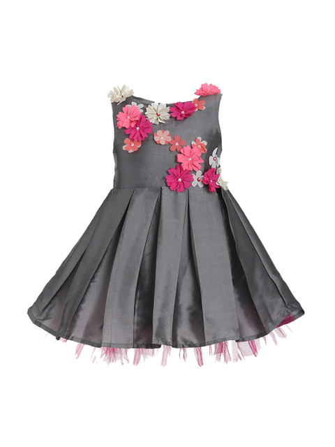 

A Little Fable Girls Shade of Grey Floral Applique Detail Fit and Flare Dress, Charcoal