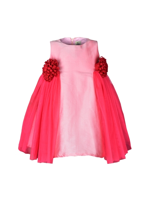 

A Little Fable Girls Pink Colourblocked Deep Bloom Fit and Flare Dress
