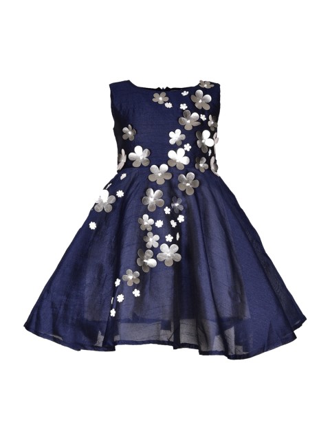 

A Little Fable Girls Navy Blue Embroidered Elsa Fit and Flare Dress