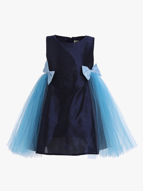 

A Little Fable Girls Navy Blue Colourblocked Deep Bloom Fit and Flare Dress