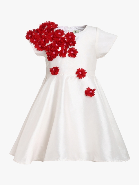 

A Little Fable Girls White & Red Embellished Shoulder Flower Fit and Flare Dress