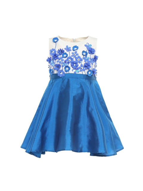 

A Little Fable Girls Blue & White June Flower Embellished Fit and Flare Dress