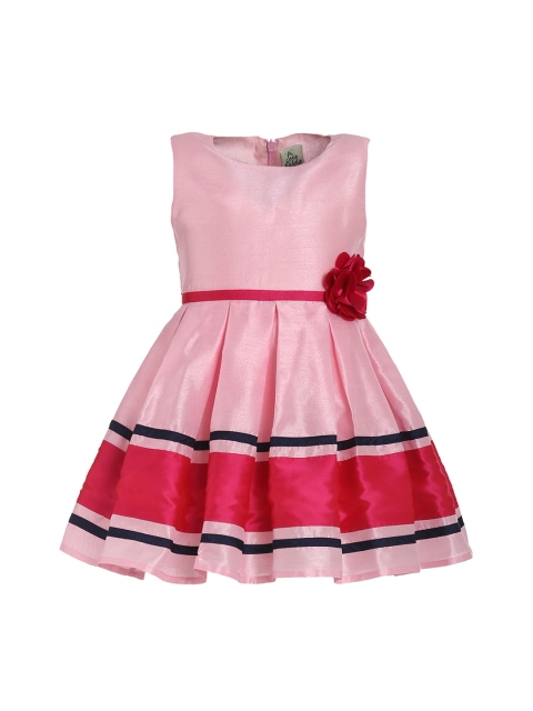 

A Little Fable Girls Pink Revival Colourblocked Fit and Flare Dress With Waist Tie-Up