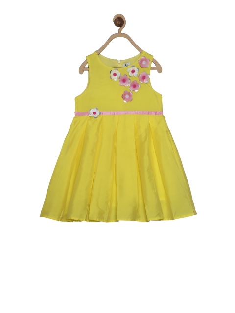 

A Little Fable Girls Yellow Glazed Embellished A-Line Dress