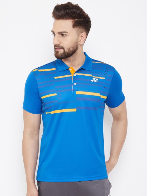 

YONEX Men Blue Striped Polo Collar T-shirt