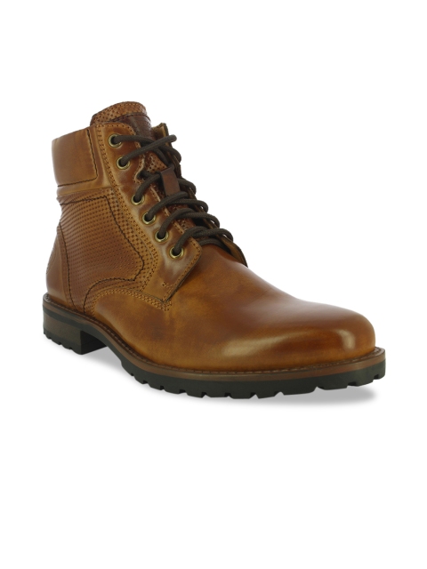 

Alberto Torresi Men Tan Brown Solid Synthetic Leather High-Top Flat Boots