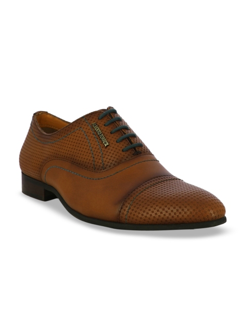 

Alberto Torresi Men Tan Brown Textured Leather Formal Oxfords