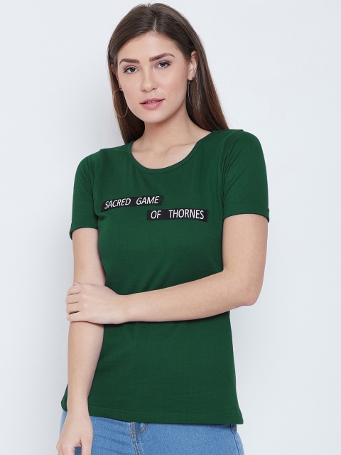 

CHROME & CORAL Women Green Printed Round Neck T-shirt